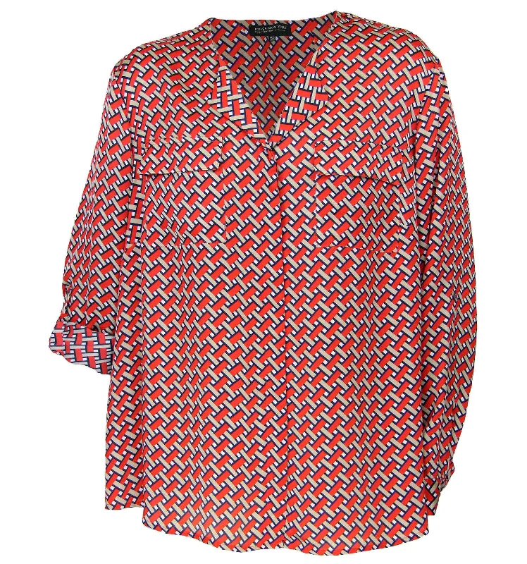 Jones New York Multi Color Print Convertible Slv Button Down Shirt