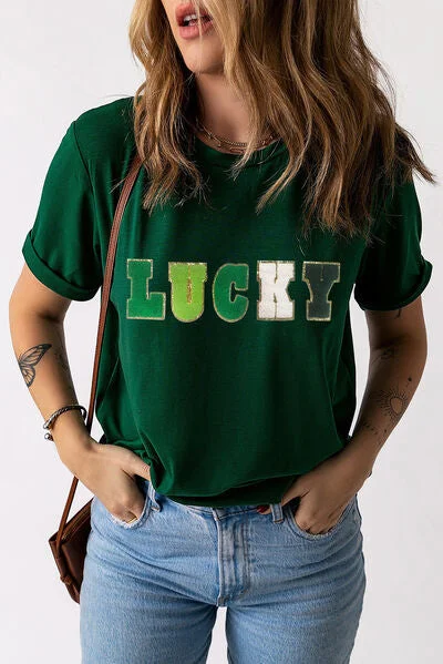 LUCKY Round Neck Short Sleeve T-Shirt