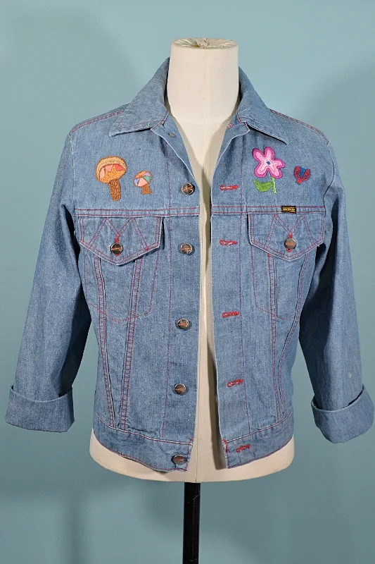 Vintage 60s/70s Embroidered Denim Jacket, OOAK, Maverick 38