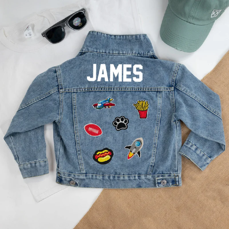 (Blue Denim) Patch Denim Jacket for Kids