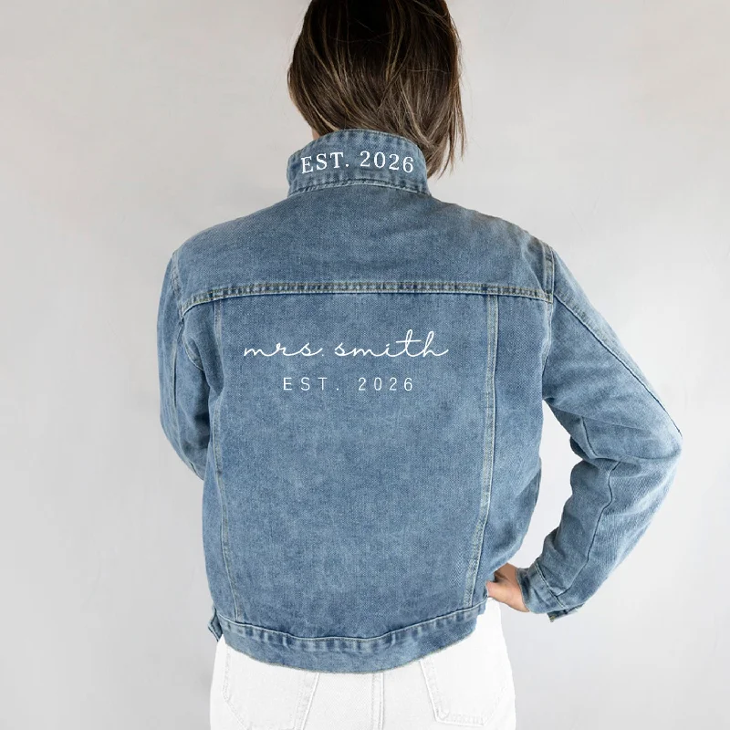 (Blue Denim) Personalized Bachelorette Party Denim Jacket Gift