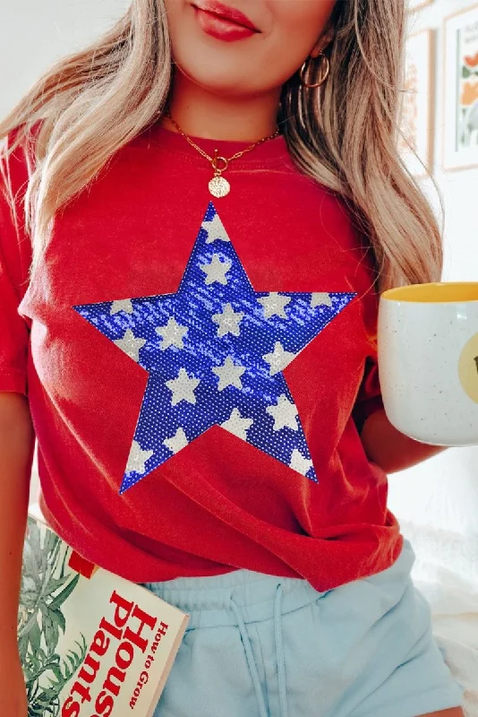 Blue Bougie Sequin Star Graphic T Shirt