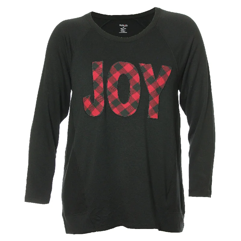 Style & Co Black Long Sleeve Applique "Joy" Holiday Shirt