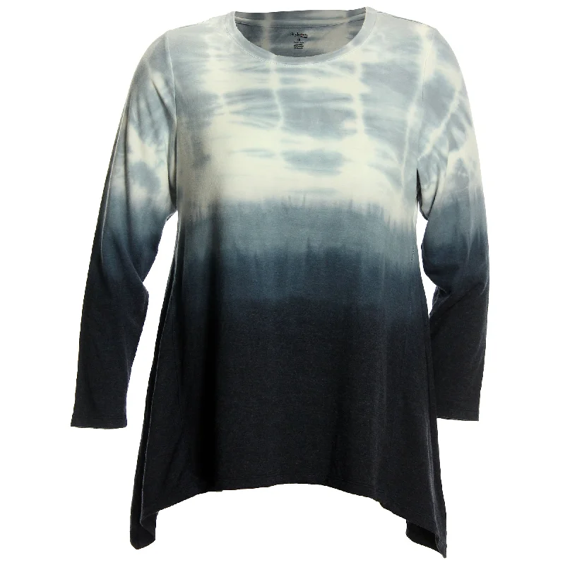 Style & Co Tie-Dye Ombre Long Sleeve Shark Bite Hem Shirt