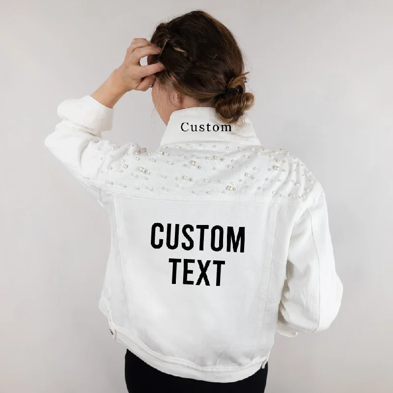 (White Pearl) Custom Pearl Denim Jacket