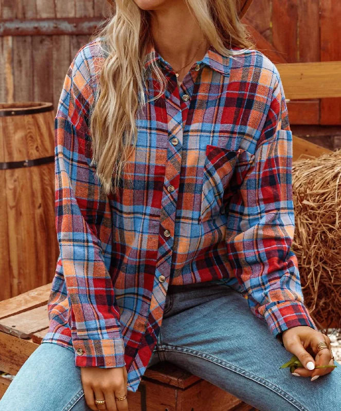 Plaid Print Poose Vintage Shirt Top In Red